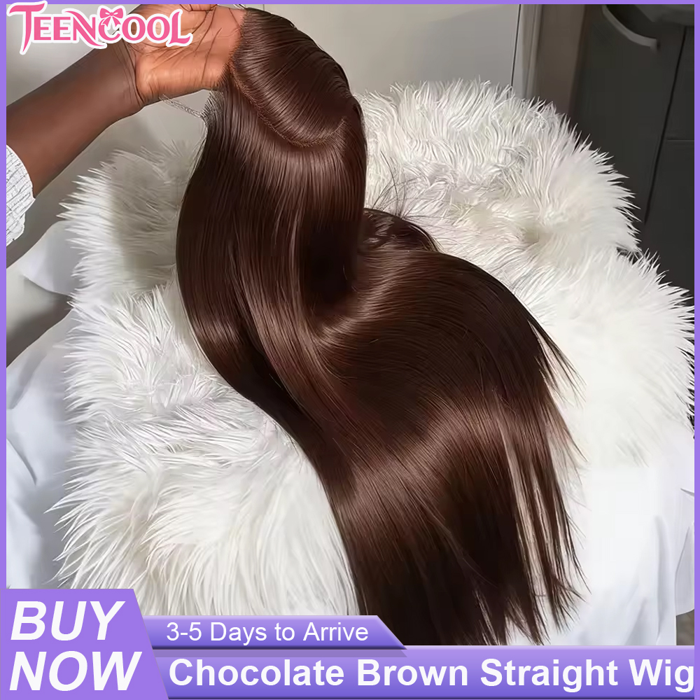 30 Inch Chocolate Brown Bone Straight Human Hair Wig 200 Density 13x4 HD Transparent Lace Frontal Wig Human Hair Brazilian Pre Plucked Colored Wigs 13x6 Lace Front Wigs on Clearance Sale
