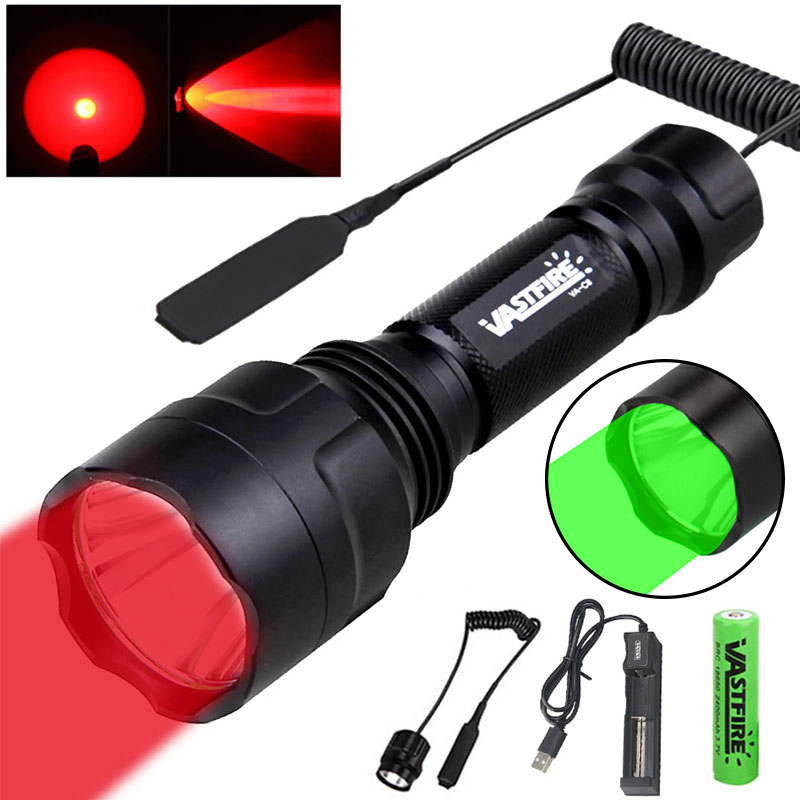 350LM 600-800 Yards Reichweite C8 grüne LED-Jagd-Taschenlampe 1-Modus-Taschenlampe USB wiederaufladbare Laterne mit Batterie