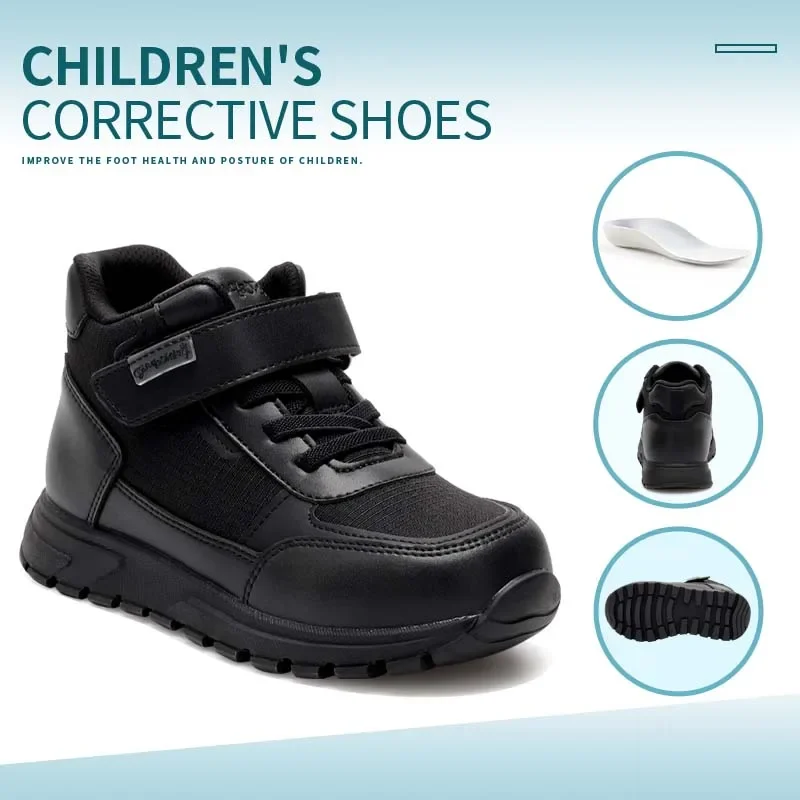 Sepatu Sneakers Ortopedi Princepard untuk Anak, Hitam, High Top, Penyangga Lengkung untuk Kaki Rata, Korektif, Sepatu Kasual Sekolah untuk Anak