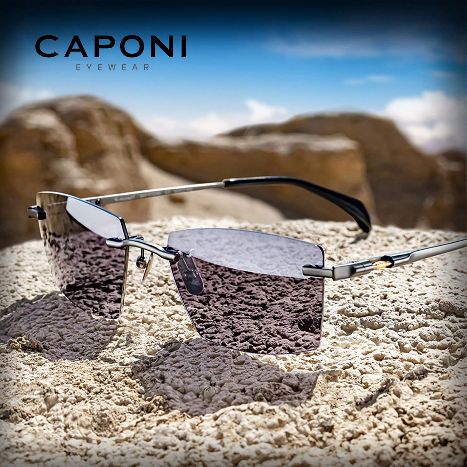 CAPONI Outdoor Gepolariseerde Zonnebril Mannen Puur Titanium Licht Designer Driver Zonnebril Meekleurende UV400 Beschermen Brillen BS7532