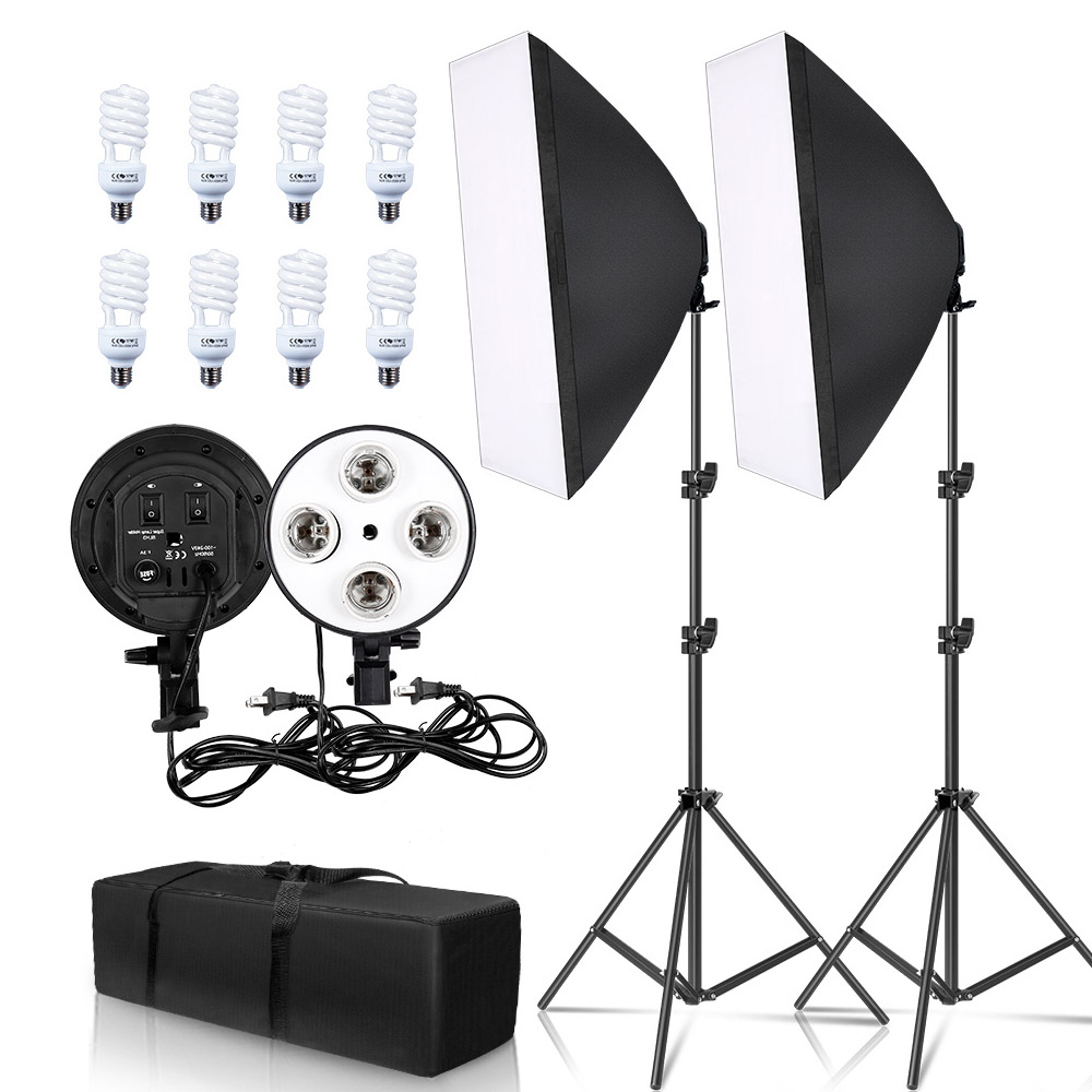 Softbox SH Kit pencahayaan fotografi, empat lampu Softbox Kit 50x70CM kotak lembut peralatan E27 basis untuk Kit pengambilan foto Studio