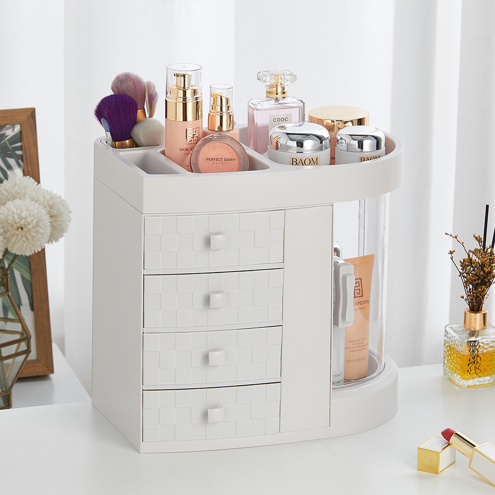 Organizador de cosméticos de acrílico blanco con 4 cajones