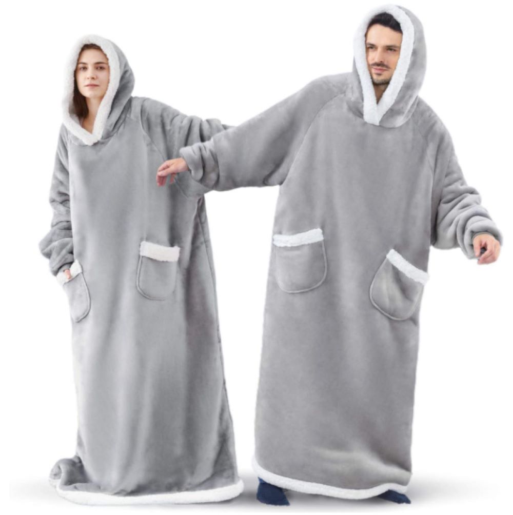 Sudaderas con capucha de invierno, manta gruesa y cálida de lana gigante para TV, manta usable de gran tamaño con mangas de franela, manta con capucha