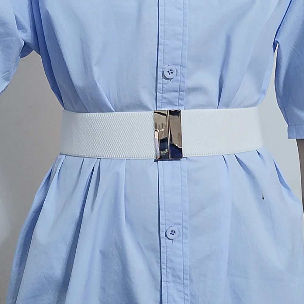 Hoge kwaliteit riemen voor dames zwarte taille elastische damesband ronde gesp decoratie jas trui mode jurk rijstwit