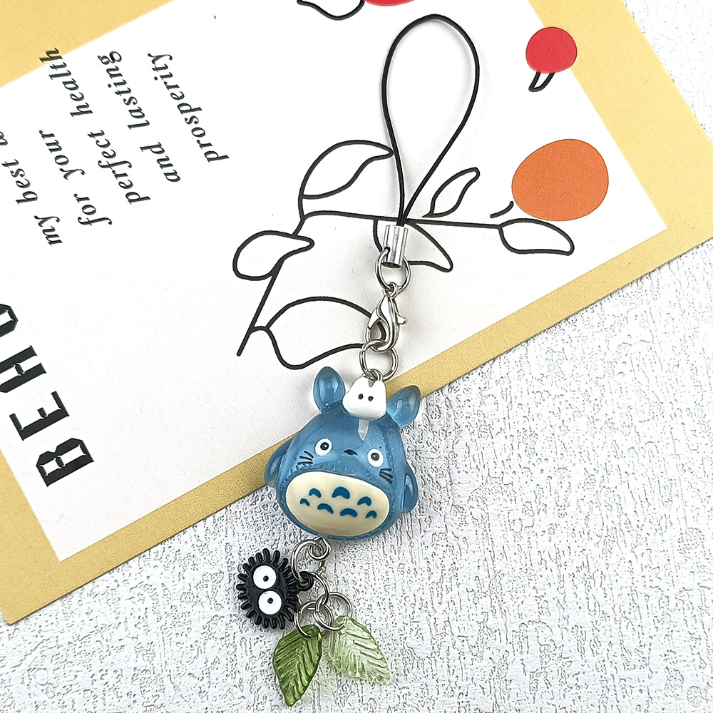 Kawaii Animal azul Totoro teléfono encanto hollín Sprite llavero bosque Anime gato Cosplay colgante accesorios hecho a mano regalo Y2K
