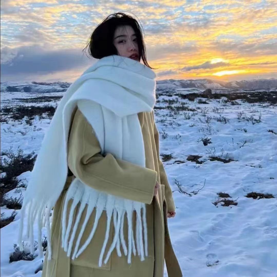 1pc novo lenço de inverno macio cor sólida quente longo borla cachecóis mohair engrossado envoltório xales para mulheres meninas