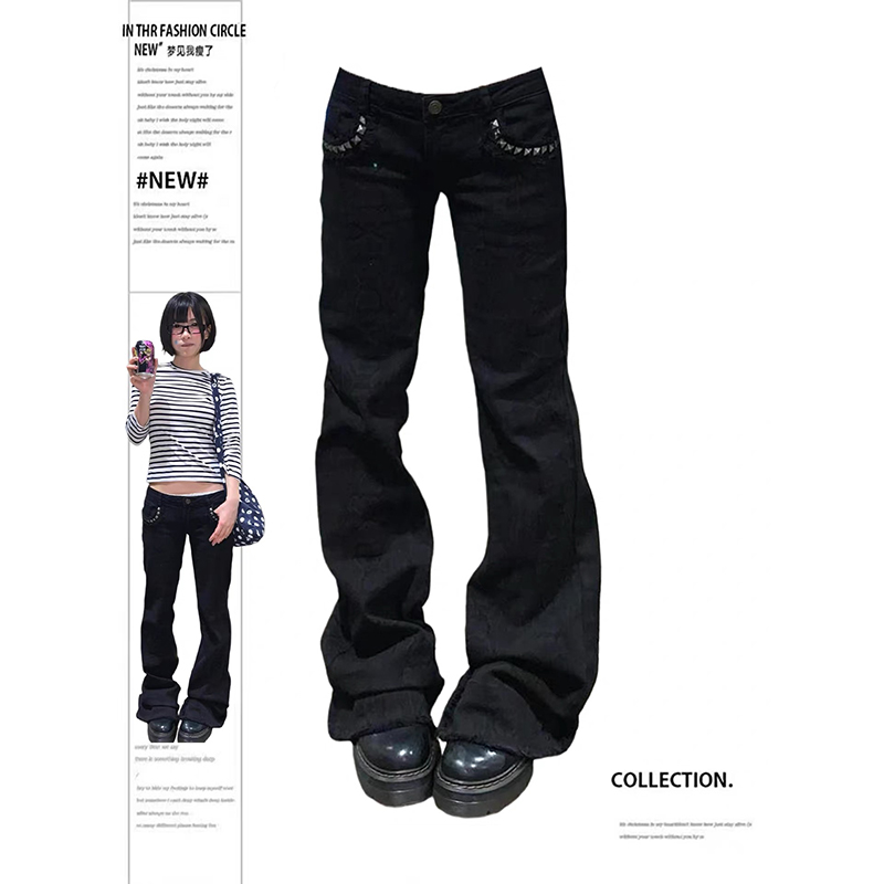 ZHIZOU Damen Low Rise Jeans Schwarz Flared Denim Hosen Gyaru American Retro Korean Cyber Punk Trompete Jeans Y2k Skinny Bell Bottom