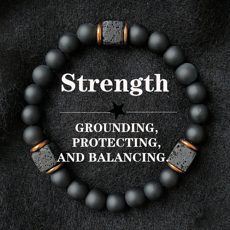 1pc pulseira de pedra vulcânica masculina com ágata preta quadrada, jóias elegantes adequadas para senhores modernos terapia magnética