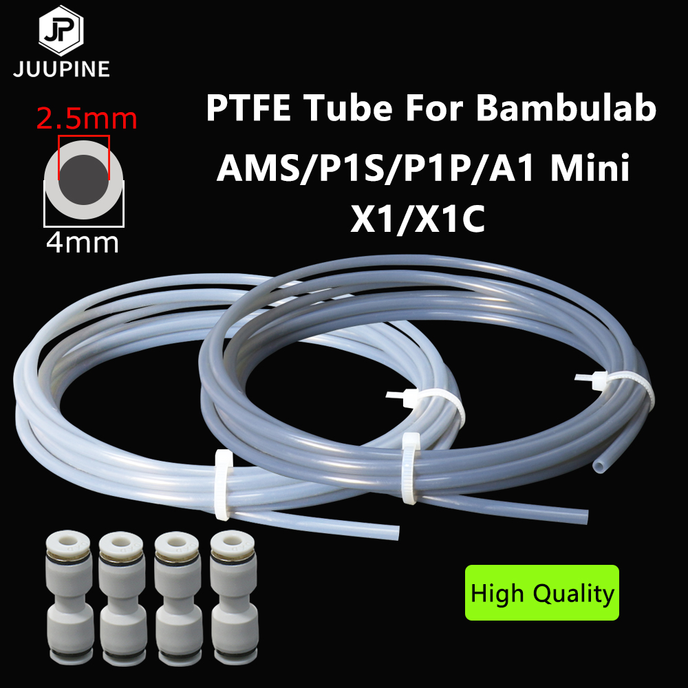 Для Bambu Lab Ptfe Tube 2 5 мм 4 мм P1S P1P AMS A1 Мини-3D-принтер Teflonto Pipe X1C Разъем Bambulab Ptfe Белый Серый AMS LITE