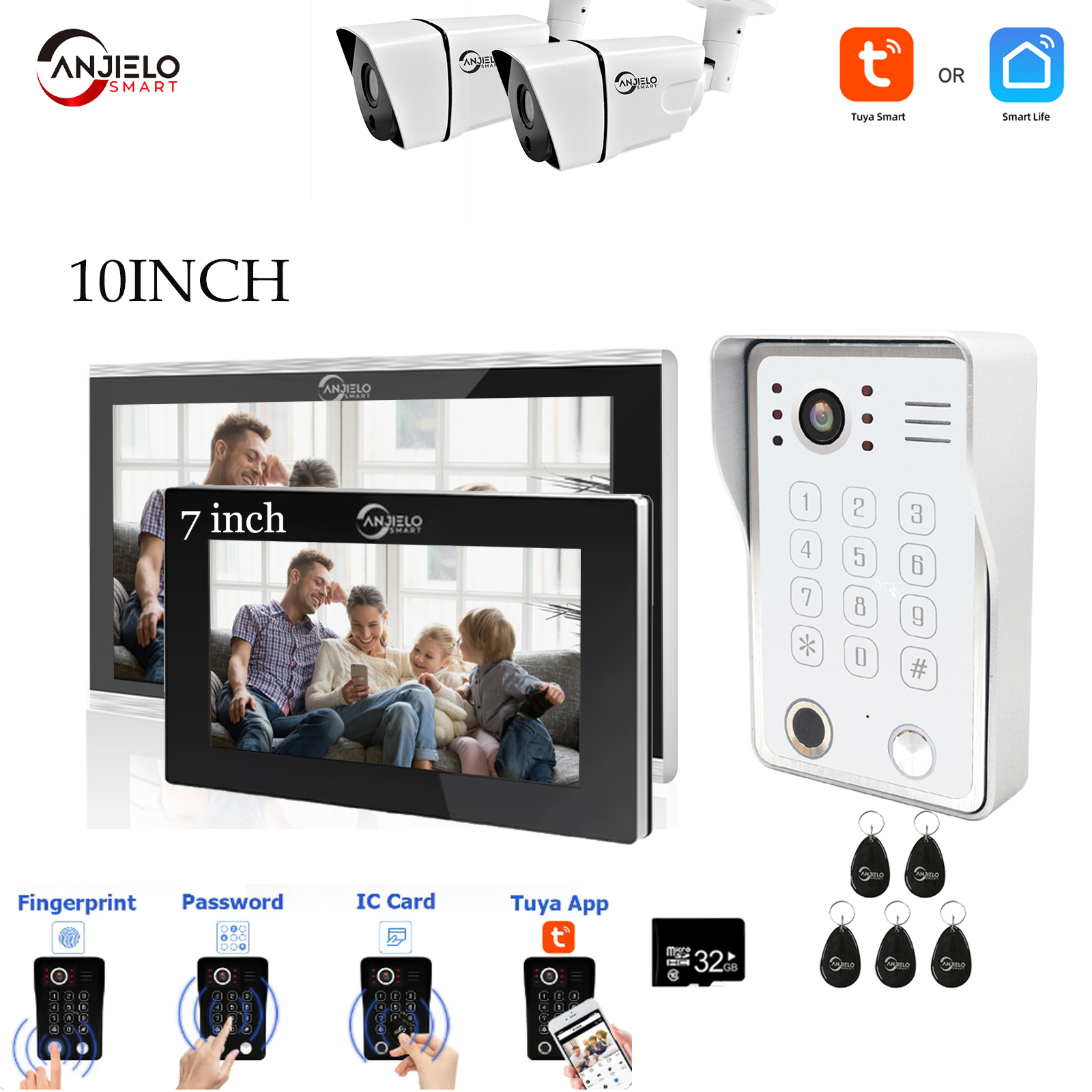 Videoportero con huella dactilar 5 en 1, sistema de timbre con Wifi para puerta de casa, Monitor táctil inteligente Tuya de 1080P, protector de seguridad