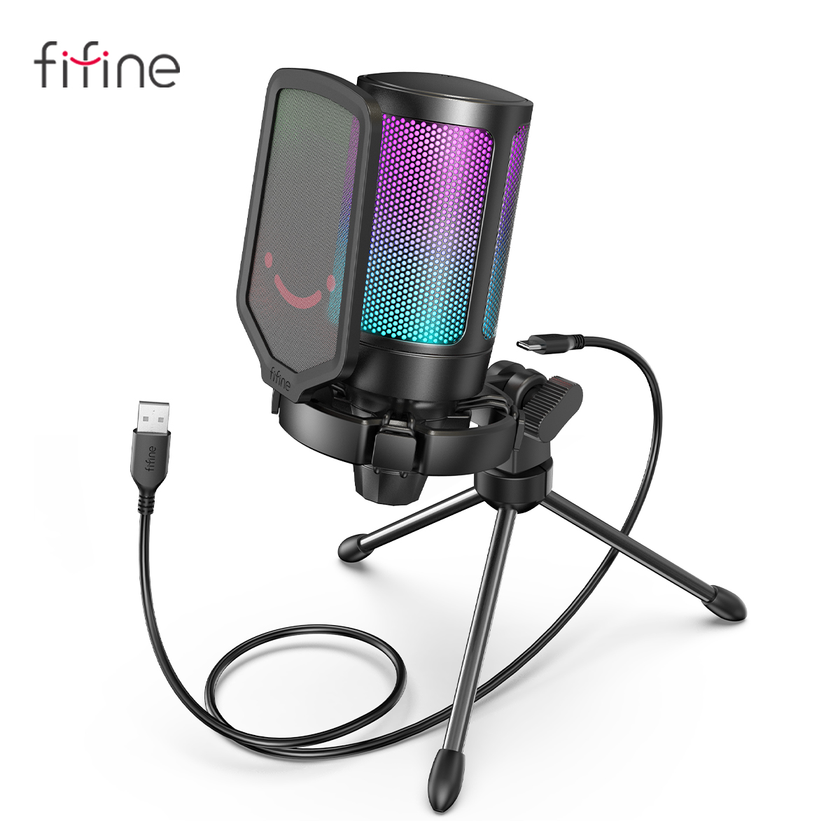 FIFINE Ampligame USB-микрофон для потоковой передачи игр с поп-фильтром, амортизирующим креплением и контролем дождя, конденсаторный микрофон для ПК/MAC