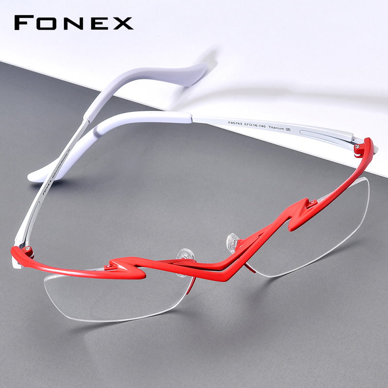 Armação de Óculos FONEX de Titânio Puro Masculina 2026 Design de Marca Sem Aro Quadrado Ultraleve Meio Aro Óculos Japoneses 763