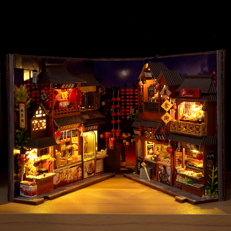 Fai da te Libro Nook Casa delle bambole Scaffale in legno in miniatura Scaffale Inserto Miniature Modello di casa Kit Casa delle bambole Regali di compleanno giocattolo