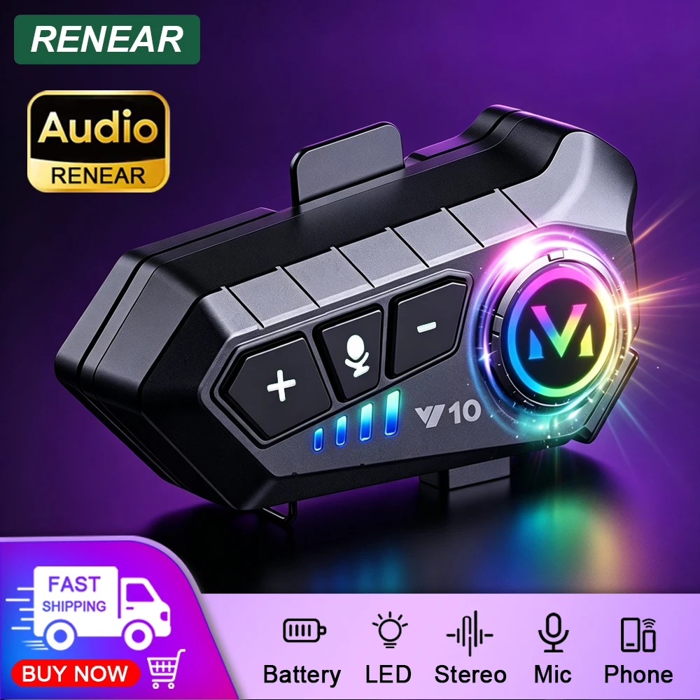 Motorhelm-headset Bluetooth 5.3 stereo met LED-licht voor universele Android Ios-telefoon Zachte harde microfoon Draadloze hoofdtelefoon