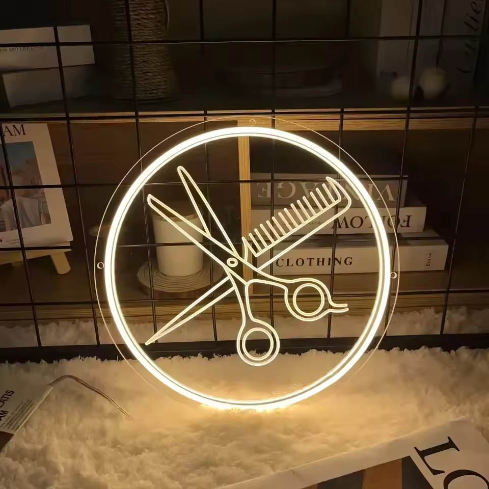 Hair Salon Engraved Neon Sign Combs and Clippers LED Neon Sign For Barber Shop Decoration Neon Lamp Personal Wall Decor Lights