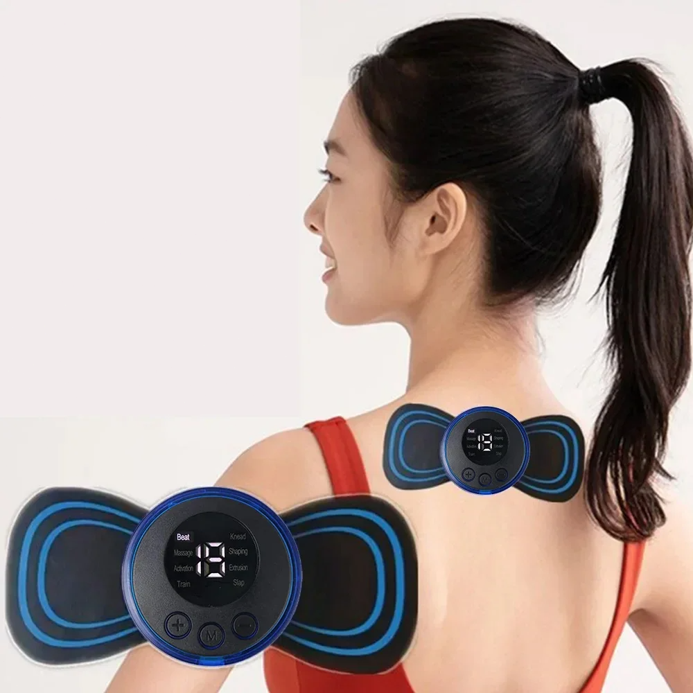 Mini masajeador eléctrico inteligente para cuello, parche de masaje portátil EMS recargable, masajeador de hombros y cuello de varias velocidades ajustable