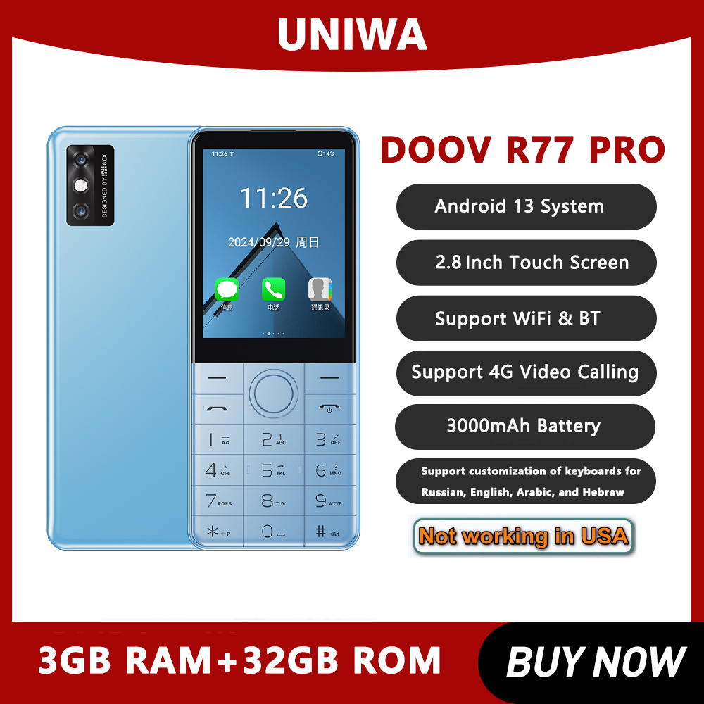 NEW DOOV R77 PRO 4G Smart Touch Screen 2.8 Inch Keypad Mobile Phone  3GB+32GB 3000mAh Android 13 Whatsapp
