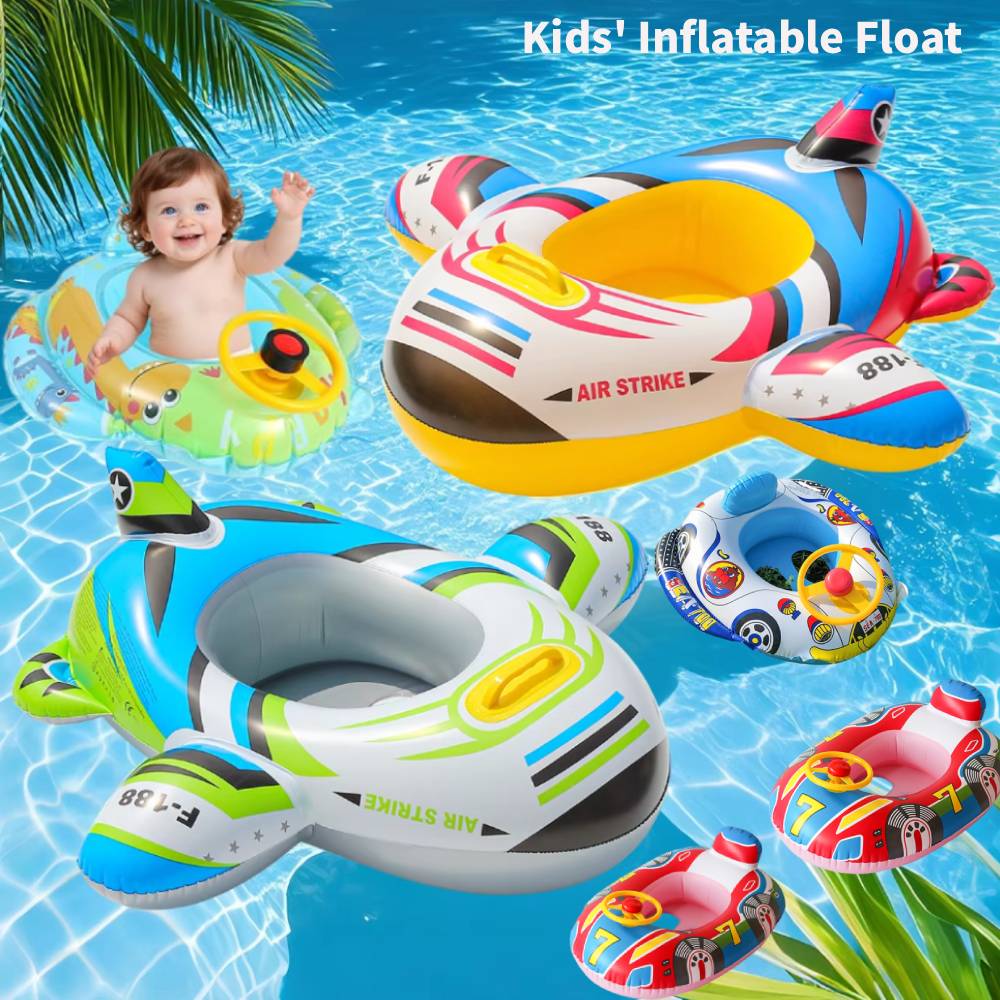 1PC Flutuador Inflável de Avião para Crianças, Diversão Aquática, Piscinas e Lagos, Design Fofo de Carro, Flutuador Inflável de Praia de Verão ﻿