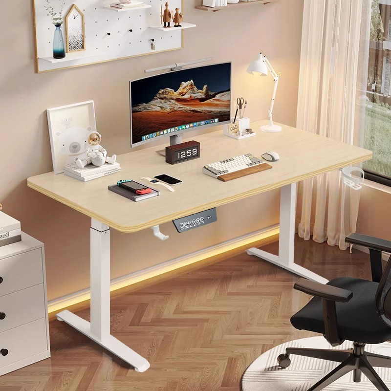 Elektrisch sta-bureauwerkstation Volledig bureaublad met beker en hoofdtelefoonhouder Ergonomisch in hoogte verstelbaar sta-bureau