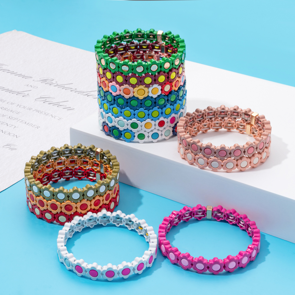 Nieuwe Ontwerp Mode Enbamel Armbanden Bohemain Kleurrijke Bloem Armbanden Voor Vrouwen Geometrische Elastische Bloem Armband Sieraden Gift