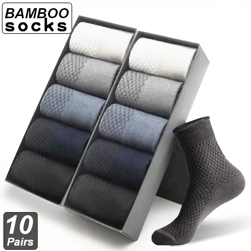 Haute qualité 10 paires/lot hommes chaussettes en Fiber de bambou respirant Compression longues chaussettes affaires décontracté mâle robe Sox taille 38-45