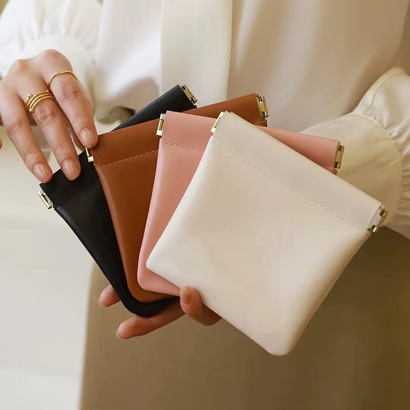 Mini bolsa de almacenaje para maquillaje Simple de cuero PU, bolsa pequeña cuadrada para cosméticos, bolsas organizadoras de llaves de maquillaje portátiles