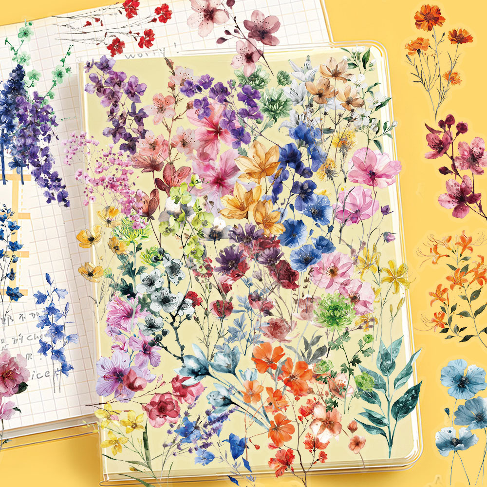 50/300 pièces encre fleur autocollant Pack étanche Transparent PET Brochure fleur matériel décoratif guitare cahier autocollants