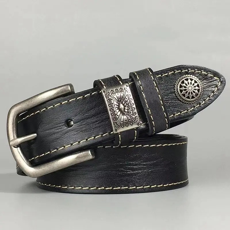 Ikat Pinggang Kulit Biji Penuh untuk Pria Fashion Pria Sabuk Kulit Sapi Hitam/Kopi Lebar: 3.4Cm Panjang: 105-125Cm
