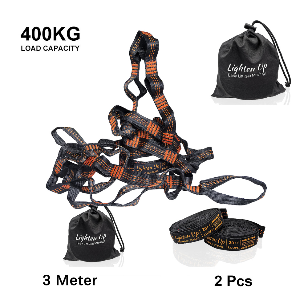 สายรัดเปลญวน 2 ชิ้น ความยาว 300 ซม. สำหรับแขวนต้นไม้ รับน้ำหนักได้ 400 กก. ใช้สำหรับโยคะกลางแจ้ง ตั้งแคมป์ พร้อมหัวเข็มขัด