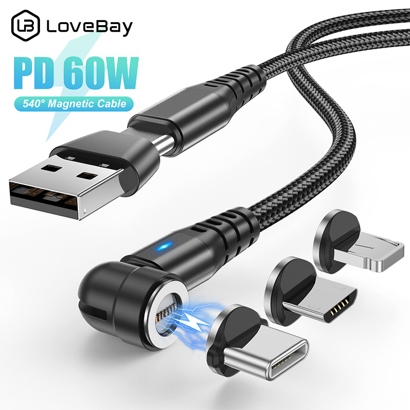 Lovebay 60W PDแม่เหล็กสําหรับiPhone 13 12 Samsung Xiaomi Macbook Huawei Fast ChargerสายUSB Cเพื่อพิมพ์C Micro Data Cable