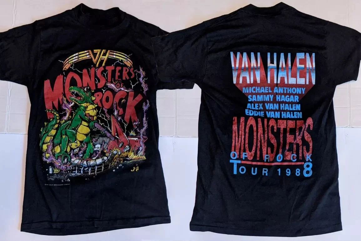 Vintage années 90 manches courtes 1988 Van Halen monstres de Rock Tour T-Shirt haut Y2k imprimé coton T-Shirt rétro décontracté Streetwear unisexe