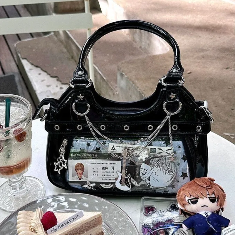 Y2k moda feminina bolsa de ombro bonito doce ita saco lolita meninas bolso transparente diy display bolsa moda axilas bolsa