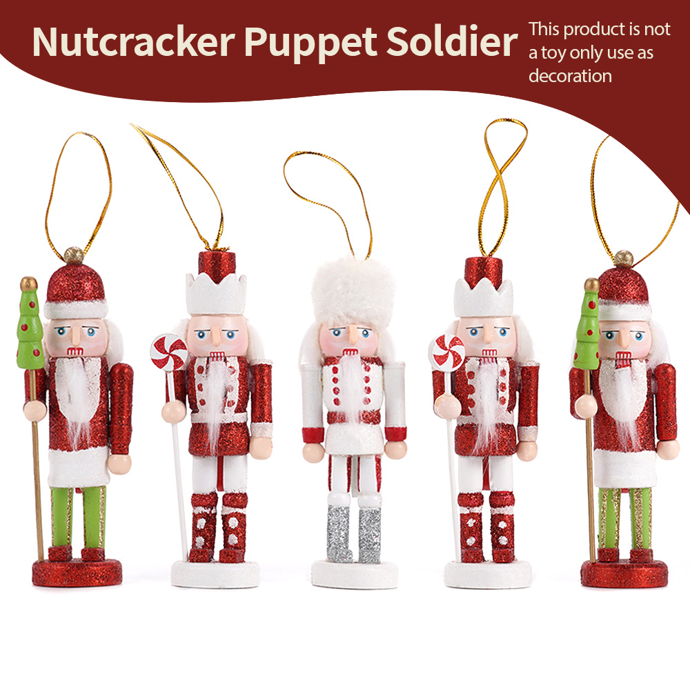 5 Stks/set Kerst Notenkraker Soldaat Pop Houten Handwerk Kerstboom Hanger Desktop Ornament Nieuwjaar Huisdecoratie