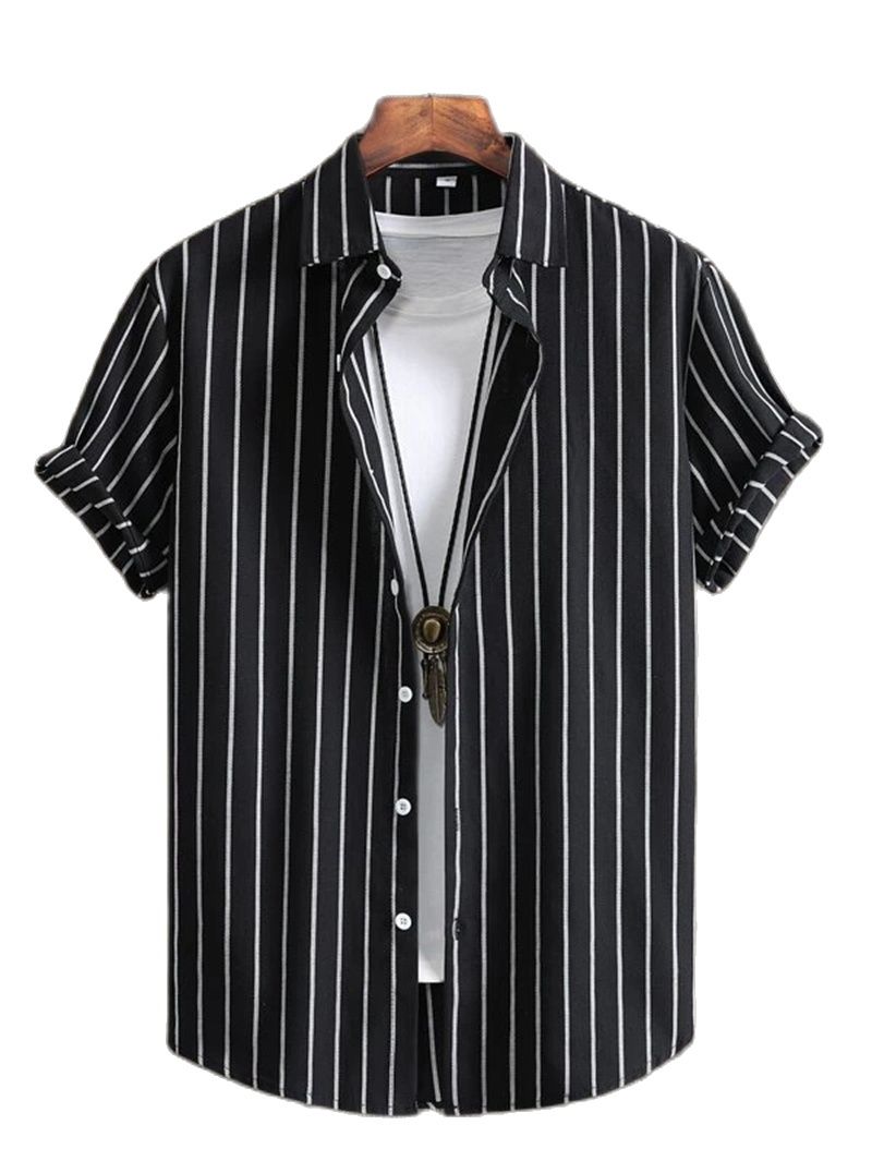 THERNATING-Chemise à manches courtes rayée pour homme, style décontracté, minimaliste, vacances hawaïennes, été