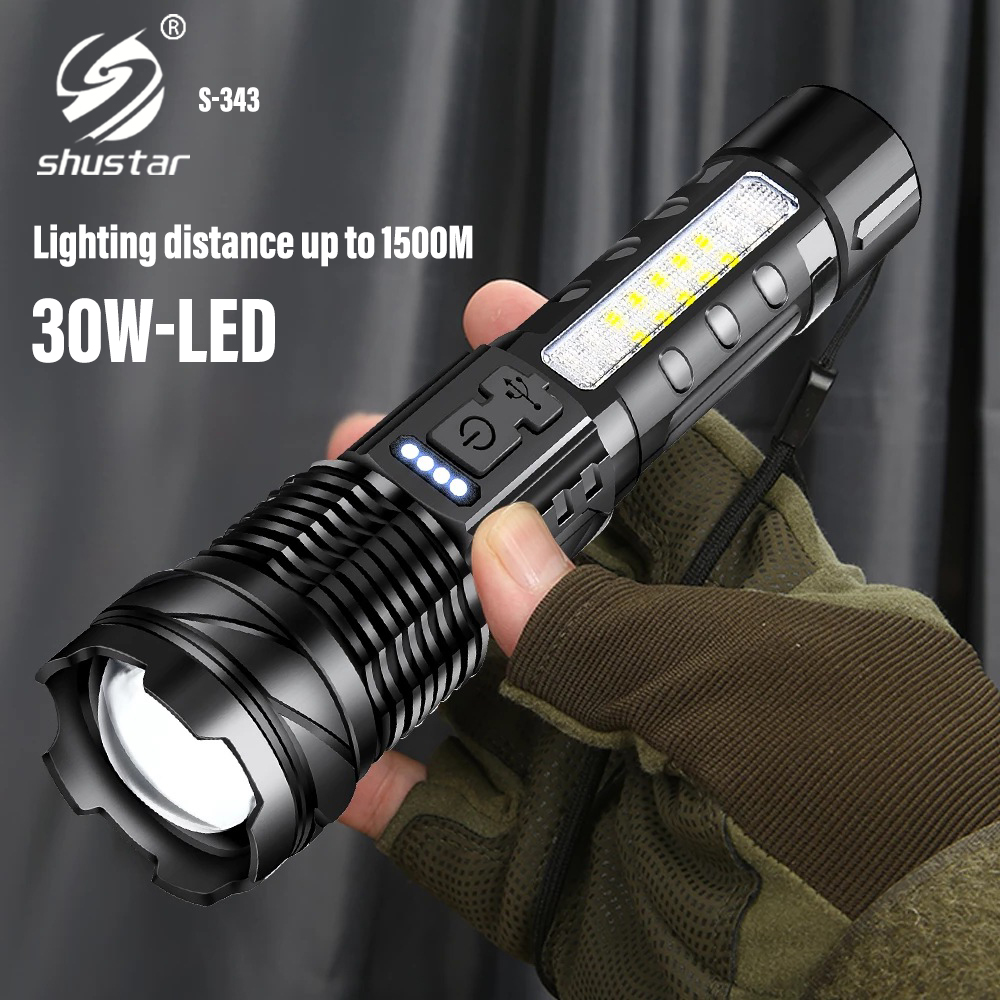 超高輝度LED懐中電灯,充電式トーチ,高輝度,30wの白色レーザーカートリッジを使用