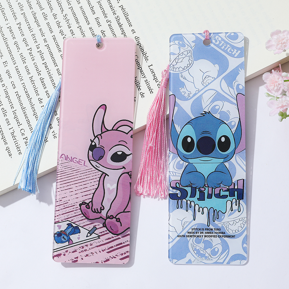 Cute Lilo & Stitch Acrylic Bookmark with Tassel Cartoon Anime Book Marker for Students Book Lovers Reading Decoration Stationery