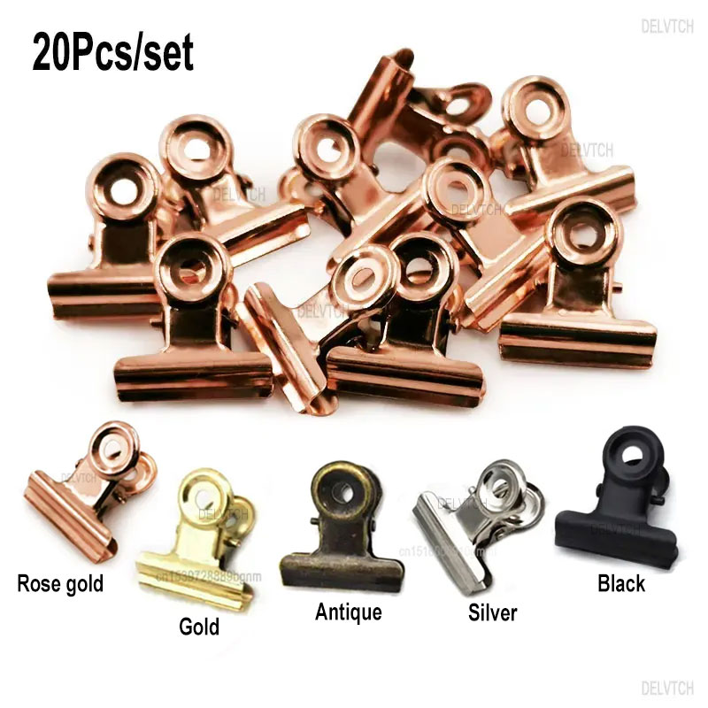 Clips de poignée ronds en métal, 20 pièces/ensemble 21mm x 23mm, papier pour billets, papeterie bouledogue, Clip à ressort pour étiquettes, sacs, Clip de reliure de documents de bureau