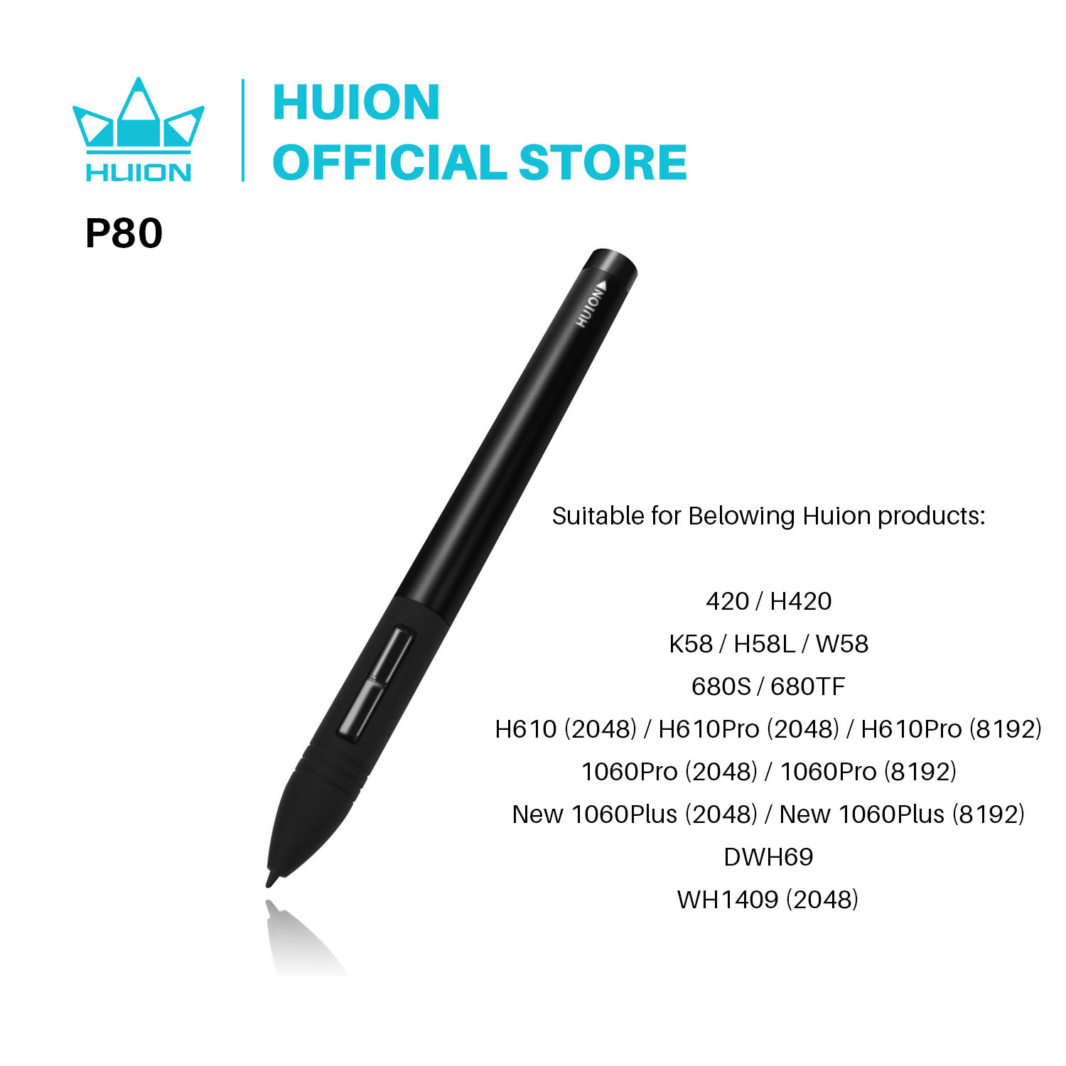 HUION PEN80 Tablettes graphiques Stylo numérique Stylo rechargeable Noir - P80