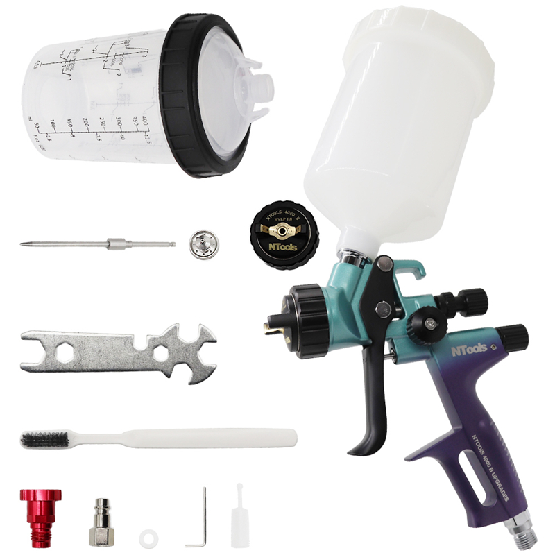 Boquilla de pistola pulverizadora de 1,3 y 1,8mm con tanque mixto de 400CC y adaptador, pistola de pintura para coche, pulverizador de pintura de barniz, pistola pulverizadora de aire HVLP 4000B