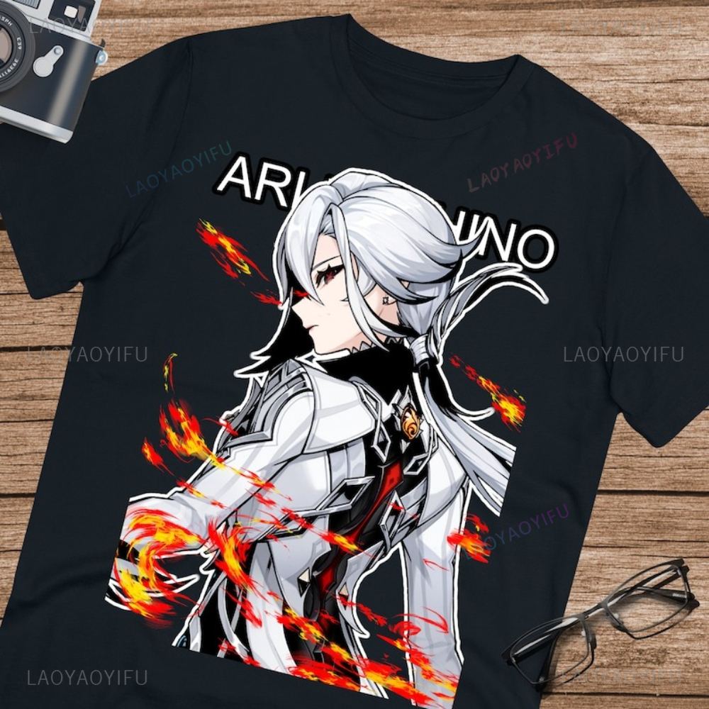 Arlecchino genshin impacto impresso camiseta o valete genshin pai unissex mulher homem de alta qualidade algodão t camisas roupas dos desenhos animados