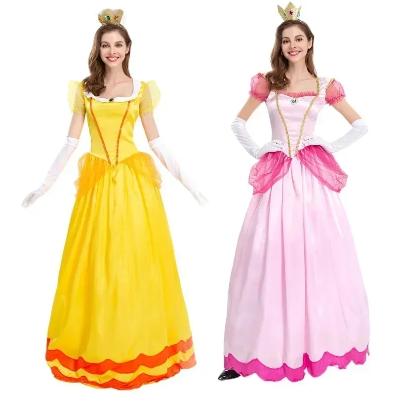 Nuevo vestido de princesa falda de Reina de fiesta de palacio ropa de flor de melocotón rosa disfraces de Halloween de Anime para mujeres