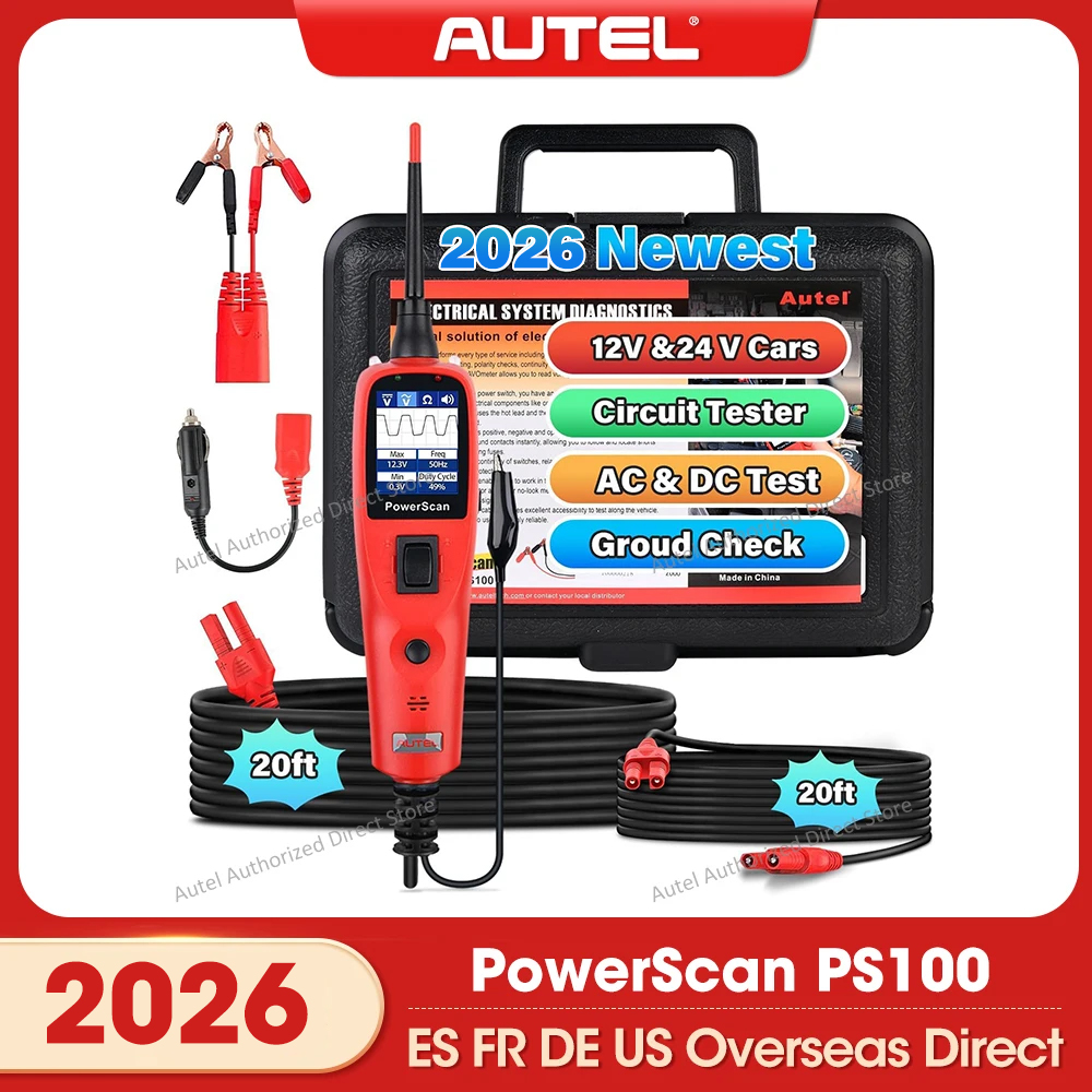 Autel PowerScan PS100 Тестер автомобильных цепей, универсальный комплект автомобильных зондов питания 12 В 24 В с удлинительным кабелем длиной 20 футов