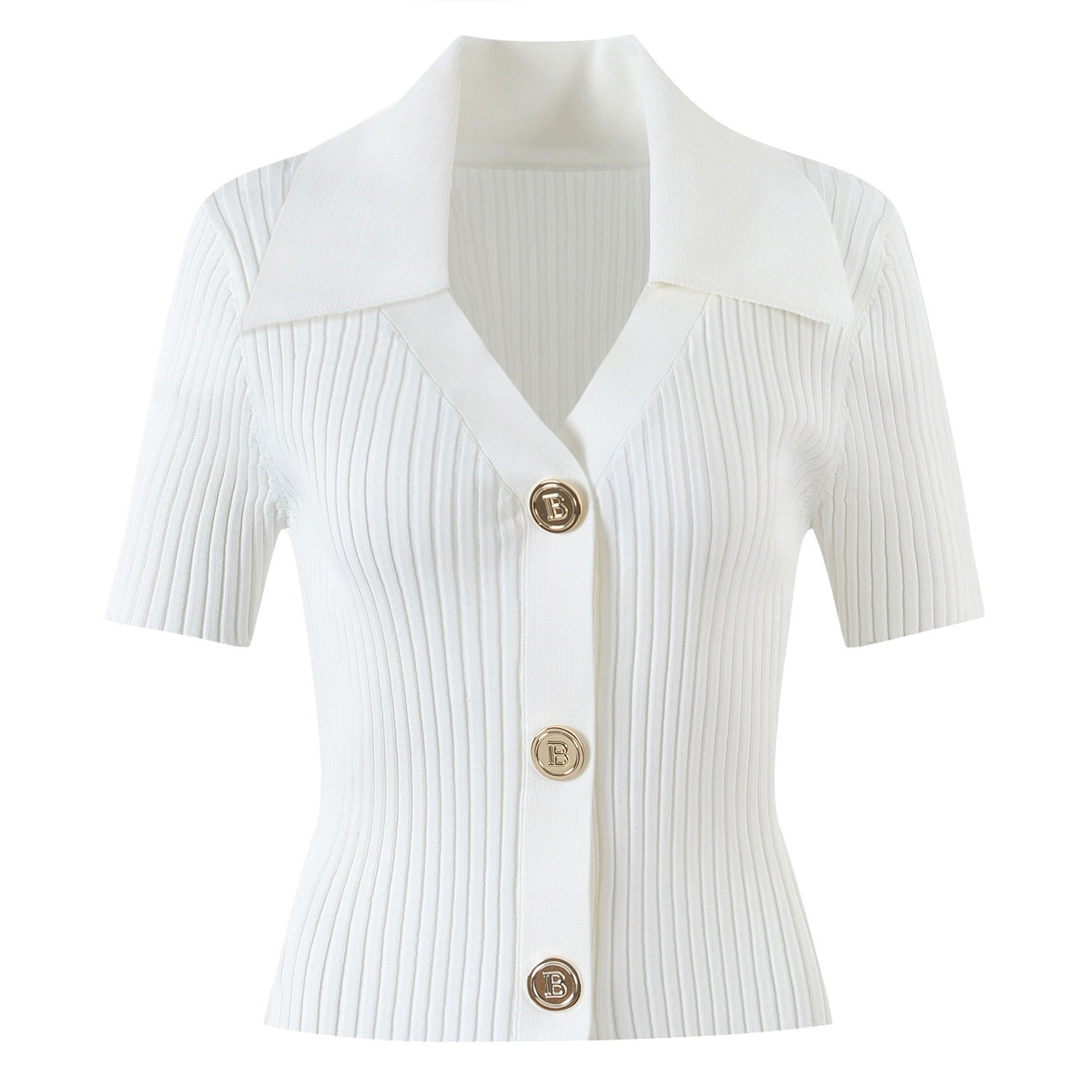 SML-Cardigan à Manches Courtes et Col Polo pour Femme, Haut artificiel astique, lèvent en V, Coupe Slim, Décontracté, Haute Qualité, à la Mode