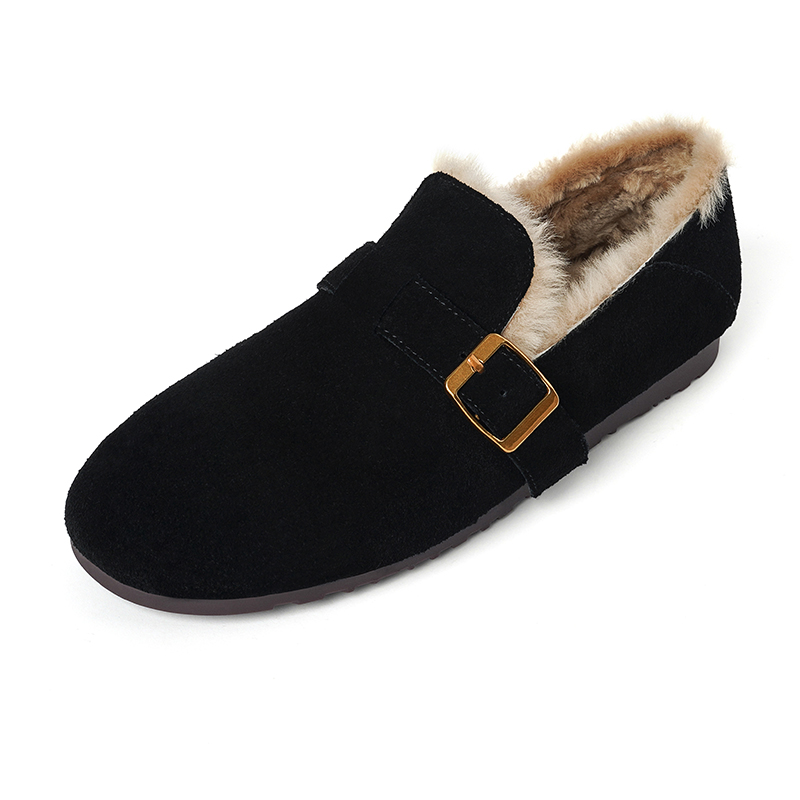 Sepatu Bot Wanita SmallHut Trend 2026 Musim Dingin Bahan Kulit Suede Sapi Asli dan Wol, Model Elegan Warna Aprikot, Hitam, Kopi, Ujung Bulat, Gesper, Sol Datar, Cocok untuk Salju
