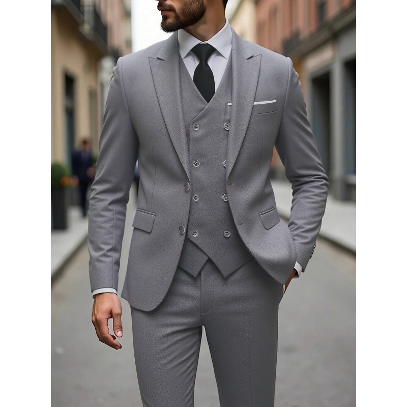 Garnitur ślubny na każdą porę roku, duży rozmiar, biznesowy, formalny, slim fit, styl koreański, trzyczęściowy zestaw, męski smoking