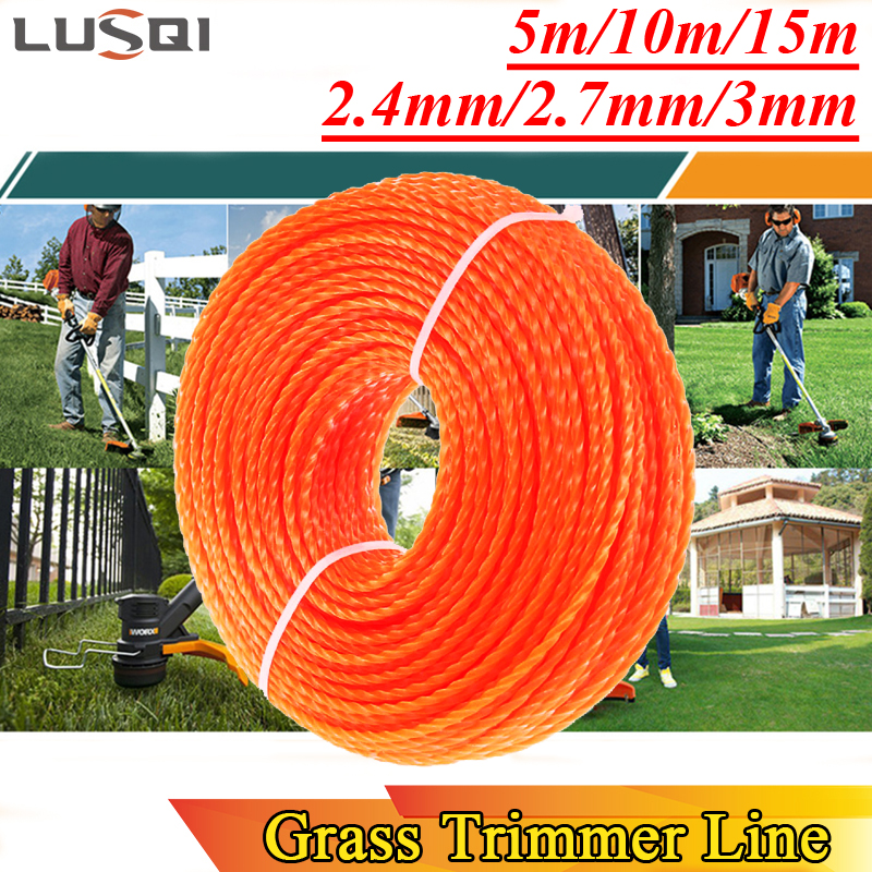 LUSQI 5 m/10 m/15 m * 2.4mm/2.7mm/3mm/3.5mm/4mm Grastrimmer Lijn Nylon Spiraal Bosmaaier Touw Grasmaaier Hoofd Accessoire