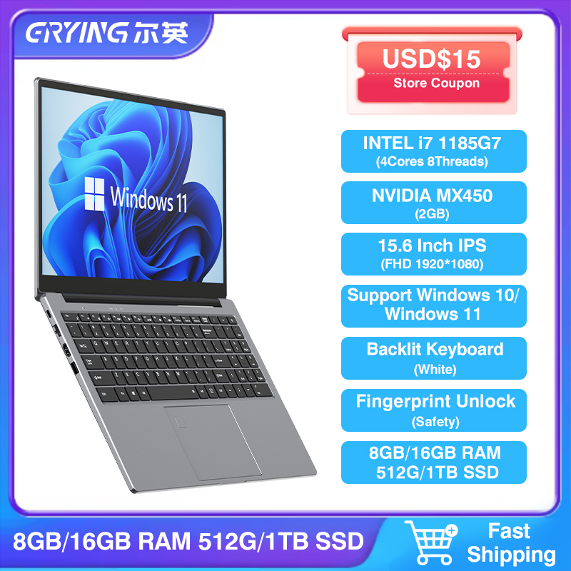 ERYING Gaming Laptop Win11 Office Core i7 1185G7 Nvidia Geforce MX450 AX WiFi 6 15.6Inch Business Computer Notebook Fingerprint