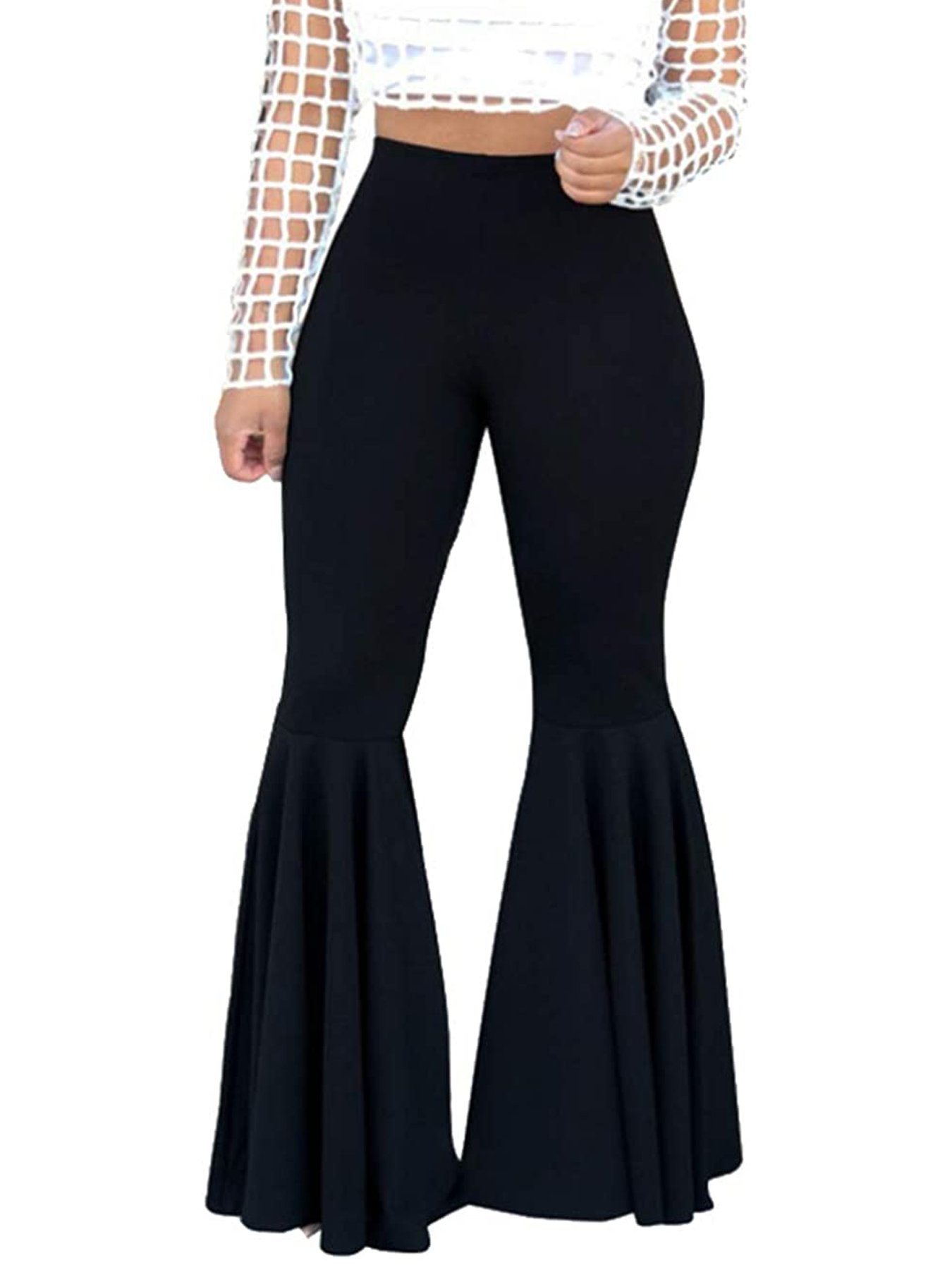 Novas calças femininas plus size na moda com fundo de sino tecido de malha calças de cor sólida no verão de 2024