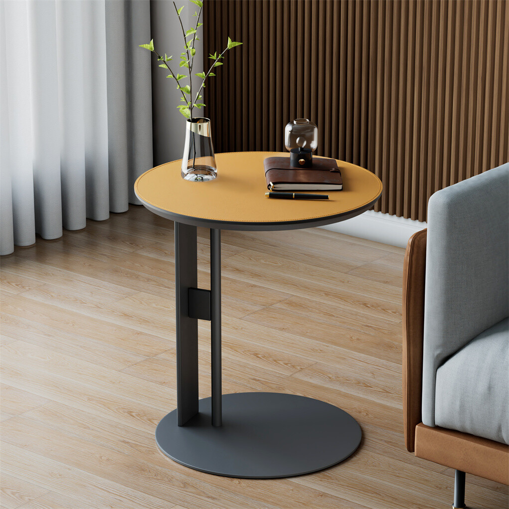 Saddle Leather Side Table C Shape Round Coffee Table Sofa Table Living Room Standing Table