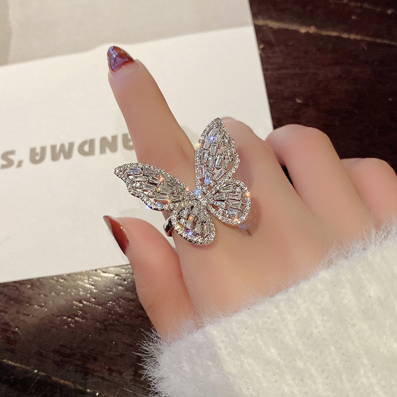อินเทรนด์ Shining Butterfly เปิดแหวนผู้หญิงคริสตัลอะคริลิค Inlay แฟชั่น Party อุปกรณ์เสริมเครื่องประดับ